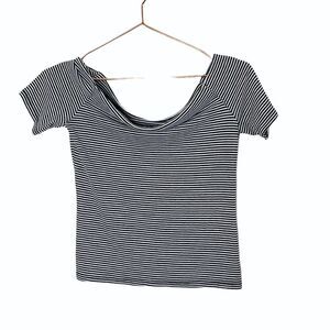 EUC ANGL Tres Bien Black Striped Off Shoulder Crop S